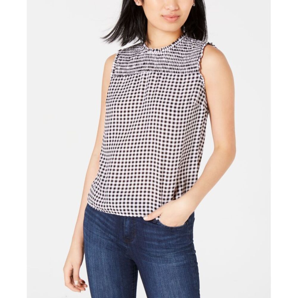 Maison Jules Smocked Ruffled Printed Top